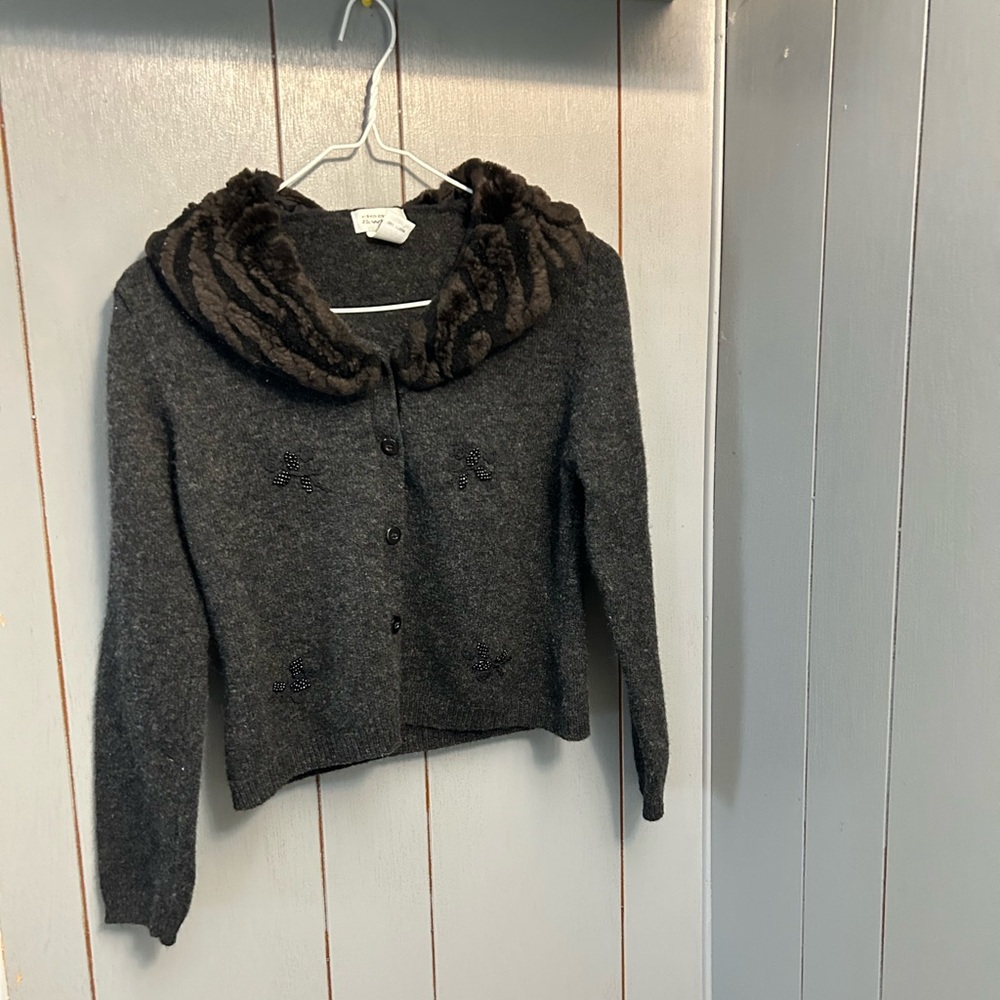Deane & White Wool Cardigan With Detachable Fur Collar Women’s Size S